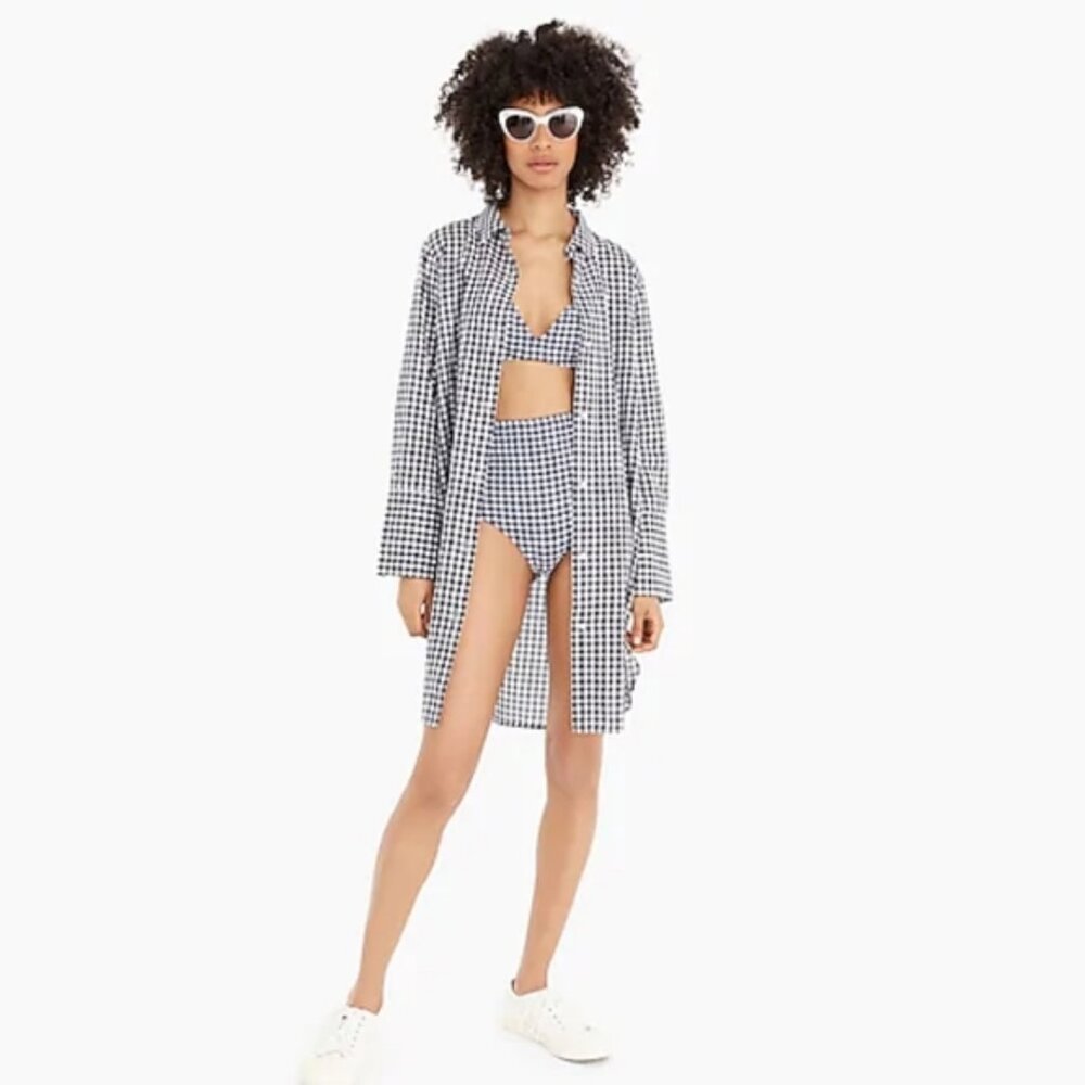 NWT J. Crew Cotton Voile Beach Shirt in Gingham Small
